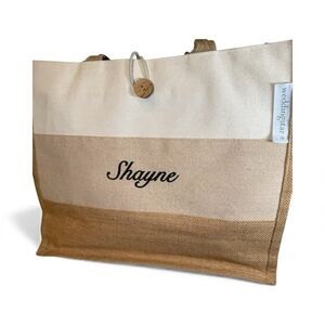 Personalized Weddingstar® Jute & Cotton Tote Bag Embroidered Name Vintage Style